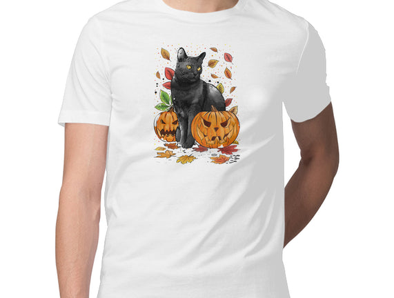 Cat Leaves and Pumpkins
