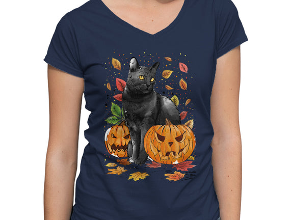 Cat Leaves and Pumpkins