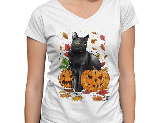 Cat Leaves and Pumpkins
