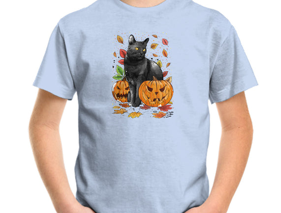 Cat Leaves and Pumpkins
