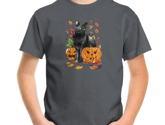 Cat Leaves and Pumpkins