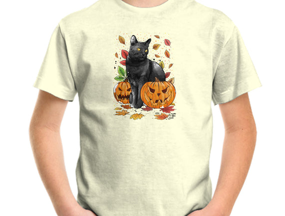 Cat Leaves and Pumpkins