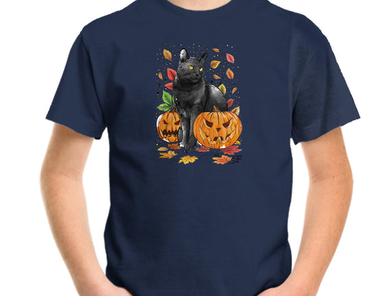 Cat Leaves and Pumpkins