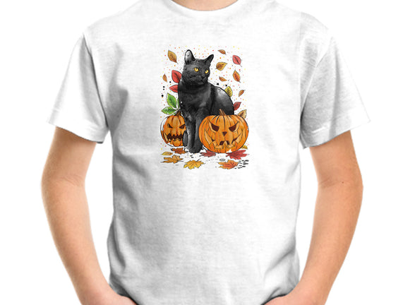 Cat Leaves and Pumpkins