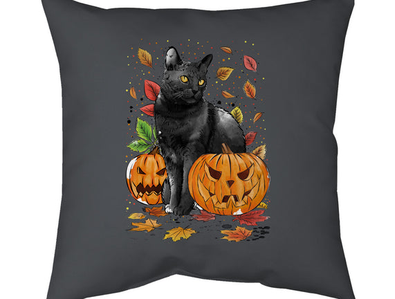 Cat Leaves and Pumpkins
