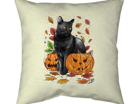 Cat Leaves and Pumpkins