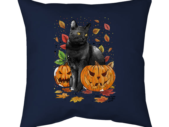 Cat Leaves and Pumpkins