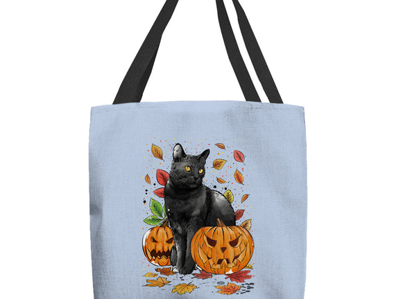 Cat Leaves and Pumpkins