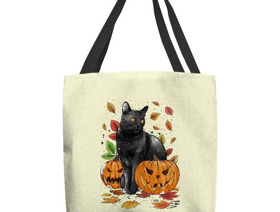 Cat Leaves and Pumpkins