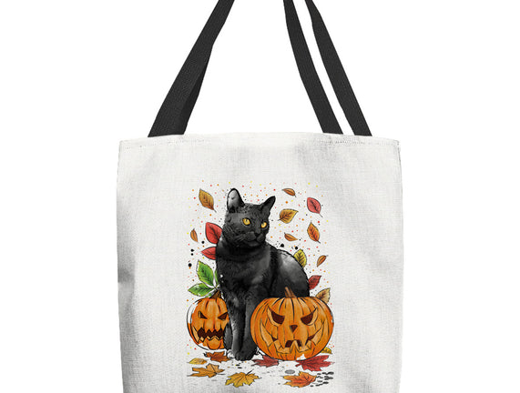 Cat Leaves and Pumpkins