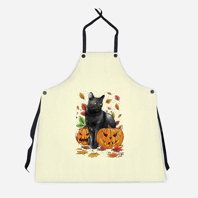 Cat Leaves and Pumpkins-unisex kitchen apron-DrMonekers