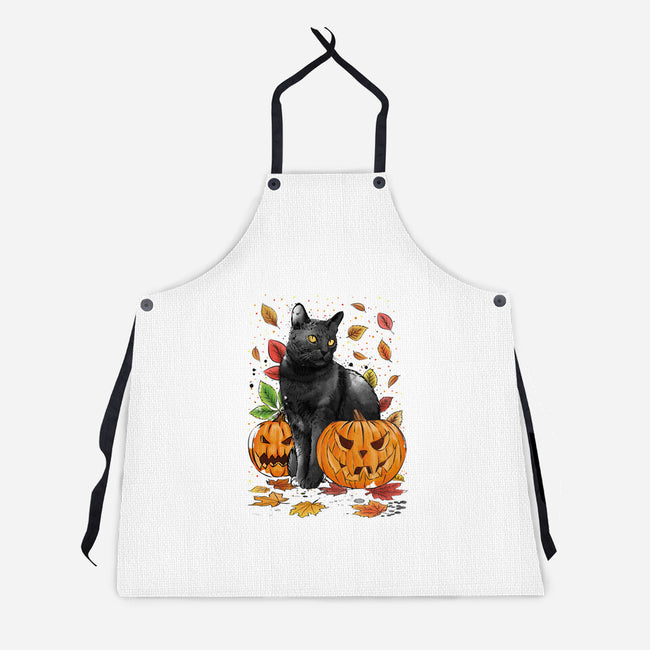 Cat Leaves and Pumpkins-unisex kitchen apron-DrMonekers