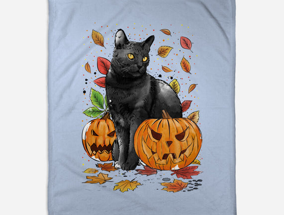 Cat Leaves and Pumpkins