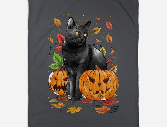 Cat Leaves and Pumpkins