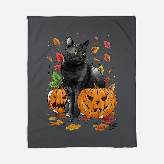 Cat Leaves and Pumpkins-none fleece blanket-DrMonekers