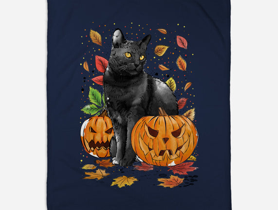 Cat Leaves and Pumpkins