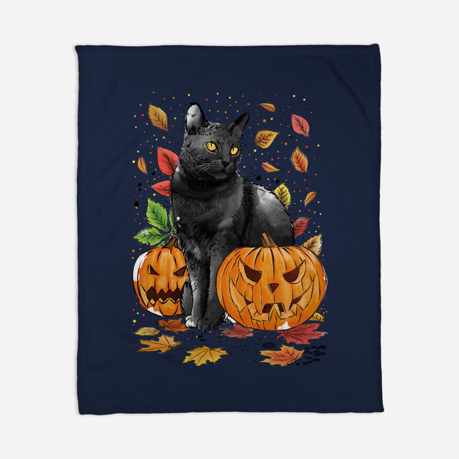 Cat Leaves and Pumpkins-none fleece blanket-DrMonekers
