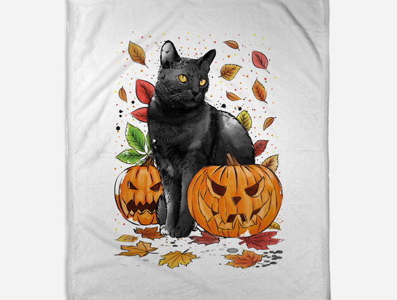Cat Leaves and Pumpkins