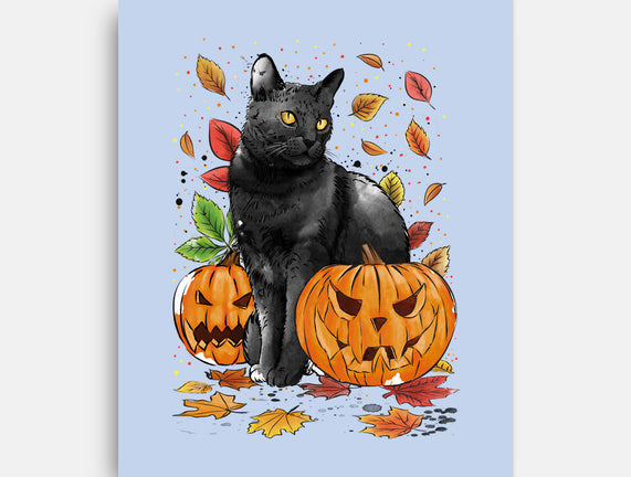 Cat Leaves and Pumpkins