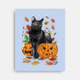 Cat Leaves and Pumpkins-none stretched canvas-DrMonekers