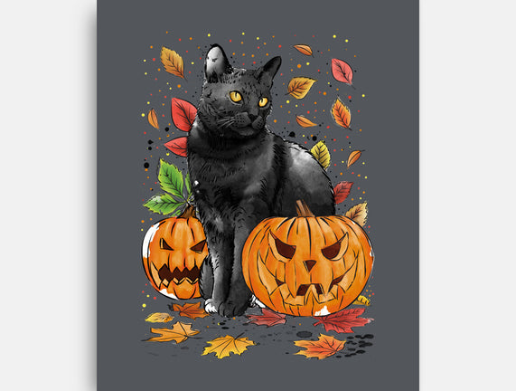 Cat Leaves and Pumpkins