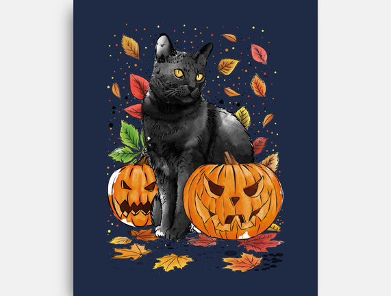 Cat Leaves and Pumpkins