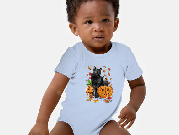 Cat Leaves and Pumpkins