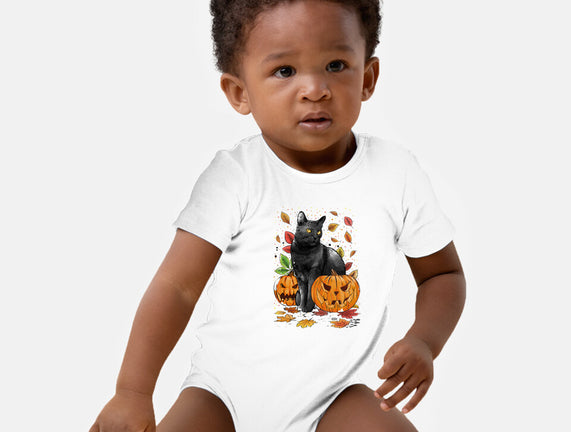 Cat Leaves and Pumpkins