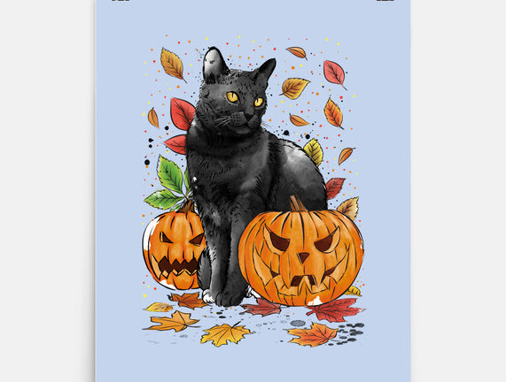 Cat Leaves and Pumpkins