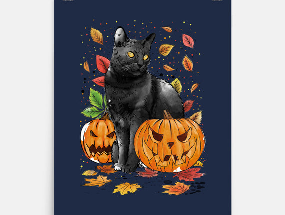 Cat Leaves and Pumpkins