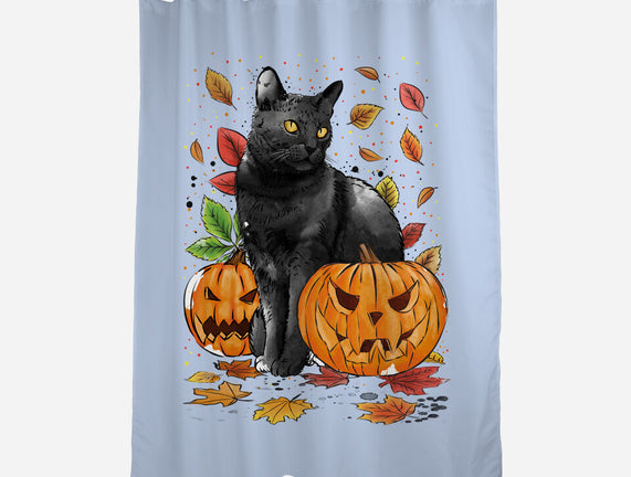 Cat Leaves and Pumpkins