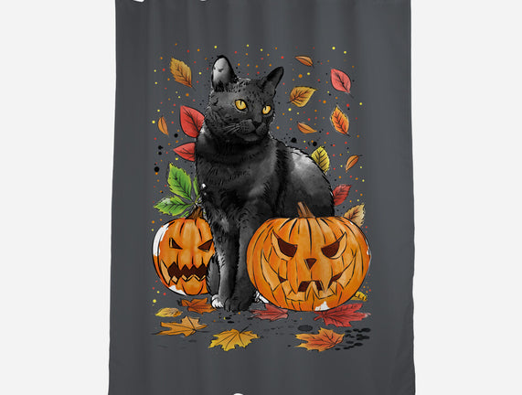 Cat Leaves and Pumpkins