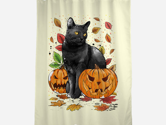 Cat Leaves and Pumpkins