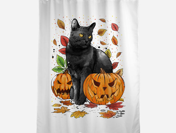 Cat Leaves and Pumpkins