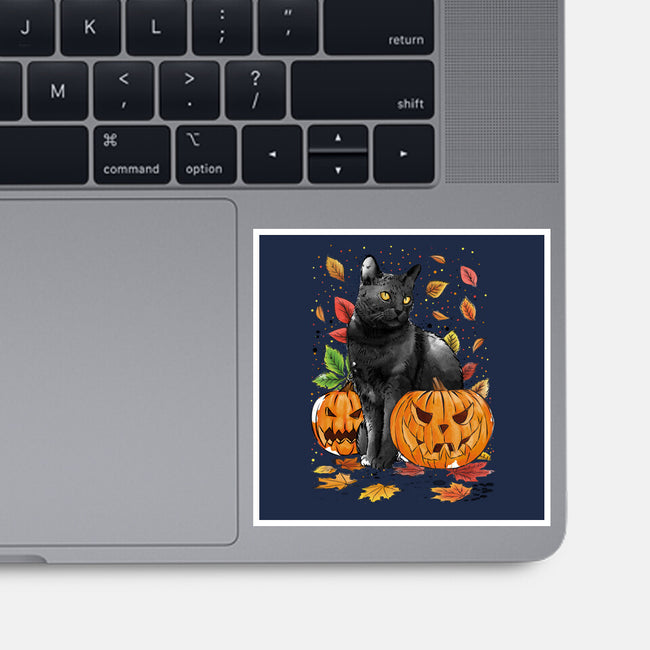 Cat Leaves and Pumpkins-none glossy sticker-DrMonekers