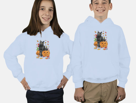 Cat Leaves and Pumpkins