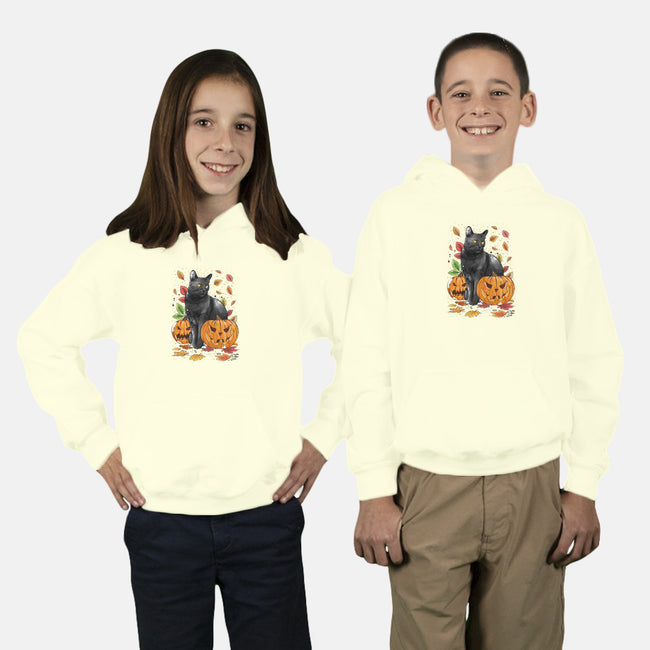 Cat Leaves and Pumpkins-youth pullover sweatshirt-DrMonekers