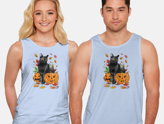 Cat Leaves and Pumpkins