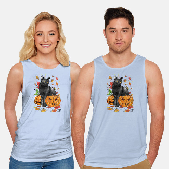 Cat Leaves and Pumpkins-unisex basic tank-DrMonekers