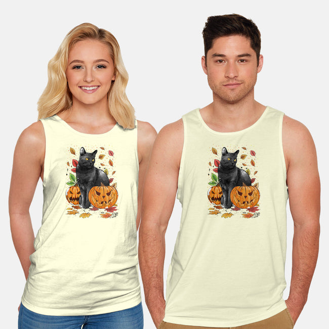 Cat Leaves and Pumpkins-unisex basic tank-DrMonekers
