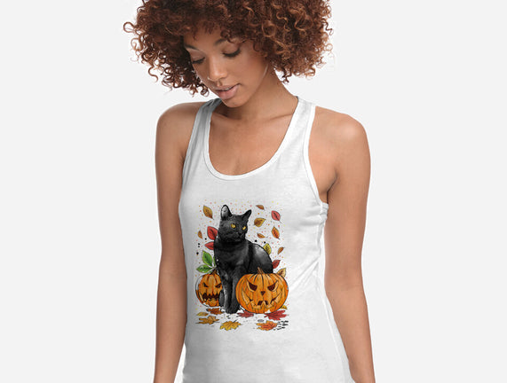 Cat Leaves and Pumpkins