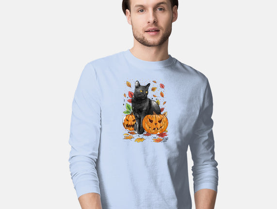 Cat Leaves and Pumpkins