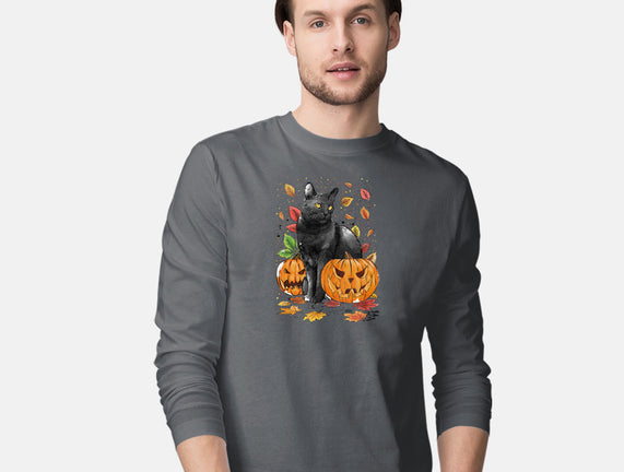 Cat Leaves and Pumpkins