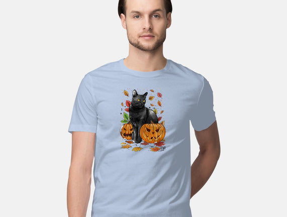 Cat Leaves and Pumpkins