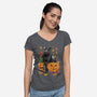 Cat Leaves and Pumpkins-womens v-neck tee-DrMonekers