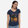 Cat Leaves and Pumpkins-womens v-neck tee-DrMonekers