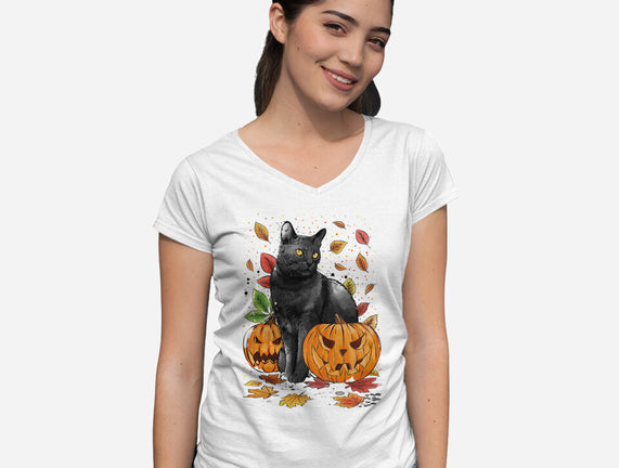 Cat Leaves and Pumpkins