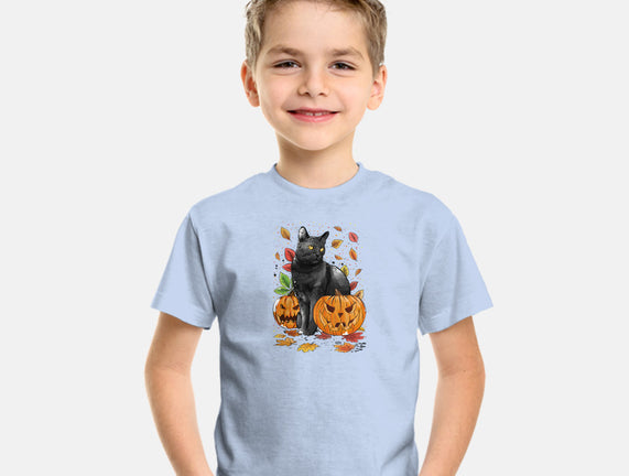 Cat Leaves and Pumpkins