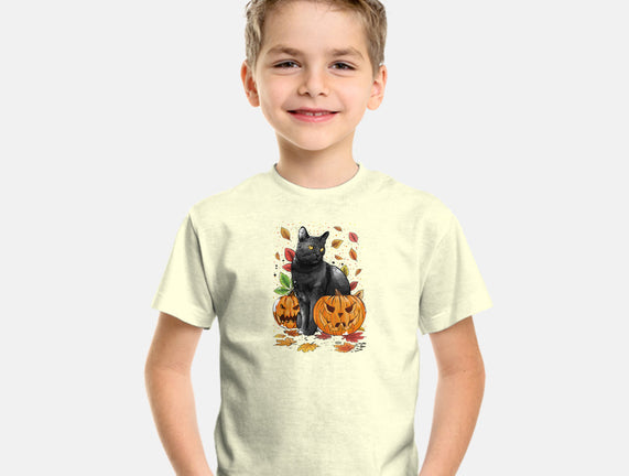 Cat Leaves and Pumpkins