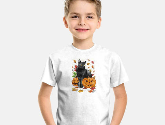 Cat Leaves and Pumpkins